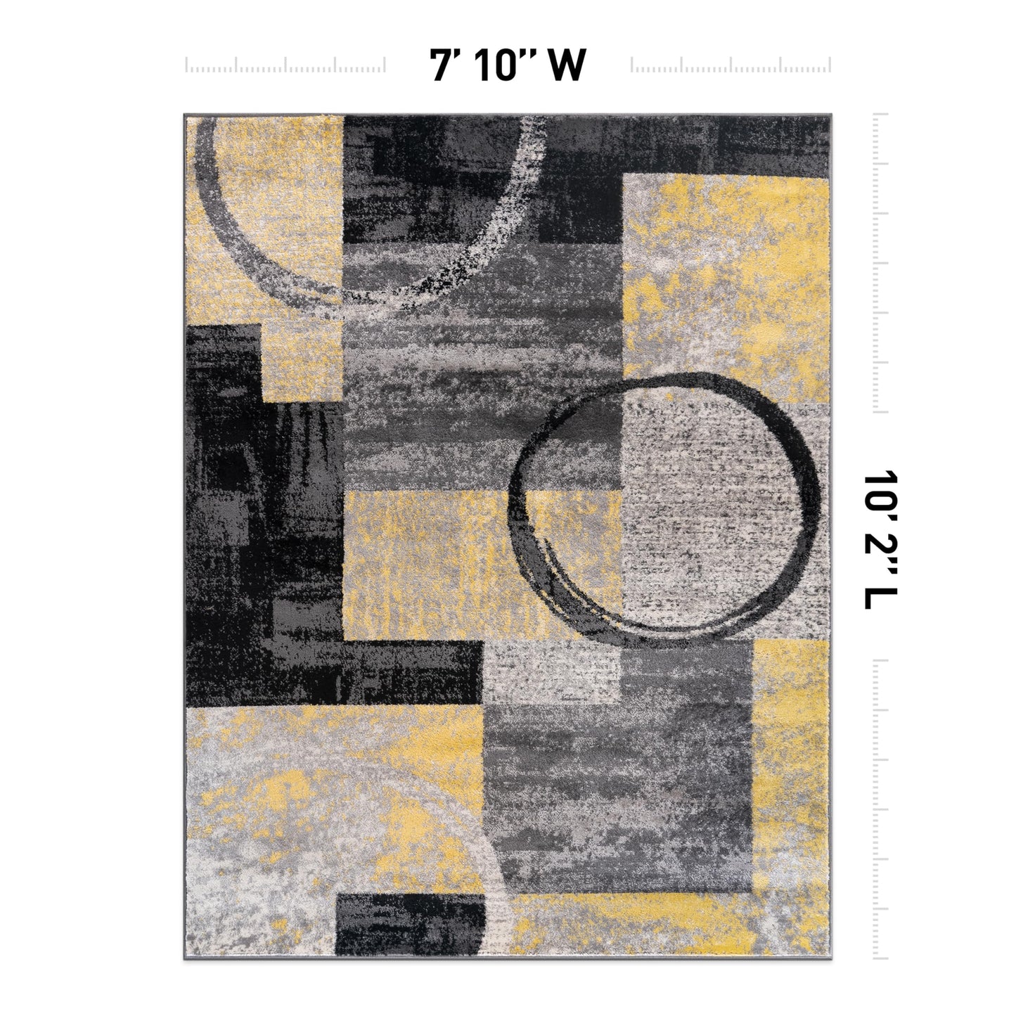 Rugshop Contemporary Circle Design Area Rug, Carpet with Jute Backing for Living Room, Bedroom, or Dining Room, Yellow, 7'10" x 10'2"