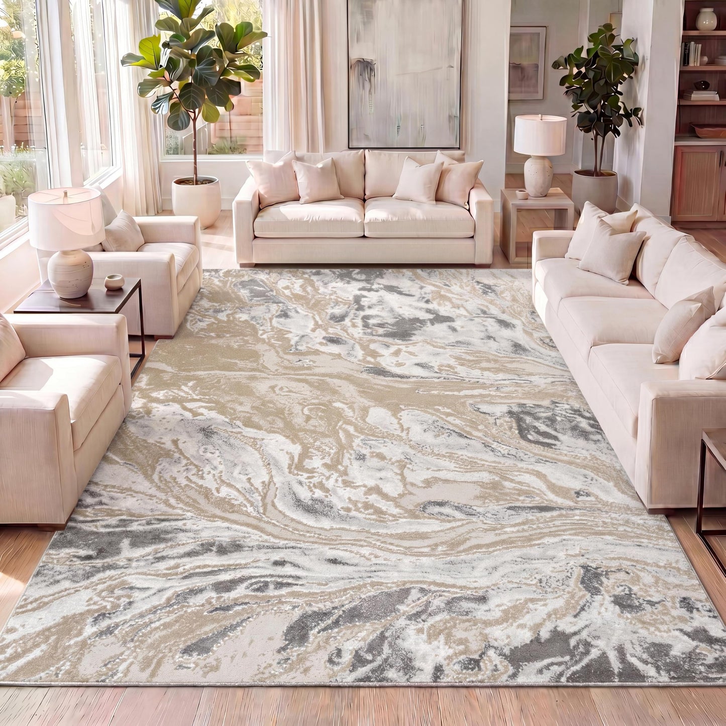 JONATHAN Y Swirl Marbled Beige/Ivory Indoor Area Rug 3X5 ft, Abstract for Living Room, Bedroom, Kitchen, Office, Easy-Cleaning, High Traffic, Pet-Friendly, Non-Shedding SOR203F-3