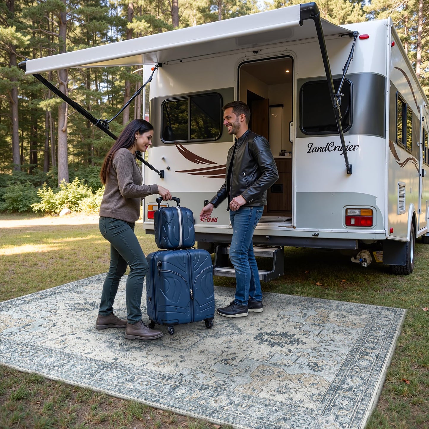 GENIMO Outdoor & Indoor Area Rug 5'x8', Waterproof, Non-Shedding, Easy Cleaning, Boho Mat for Patio, Living Room, Balcony, Dining Room, RV, Deck, Bedroom, Camping, Outside Carpet,Blue