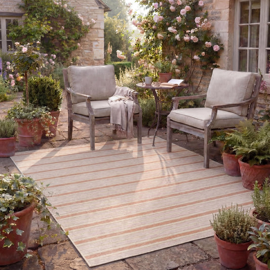 Laura Ashley Doreen Indoor Outdoor 8'x10' Area Rug Clementine Stripe Pink
