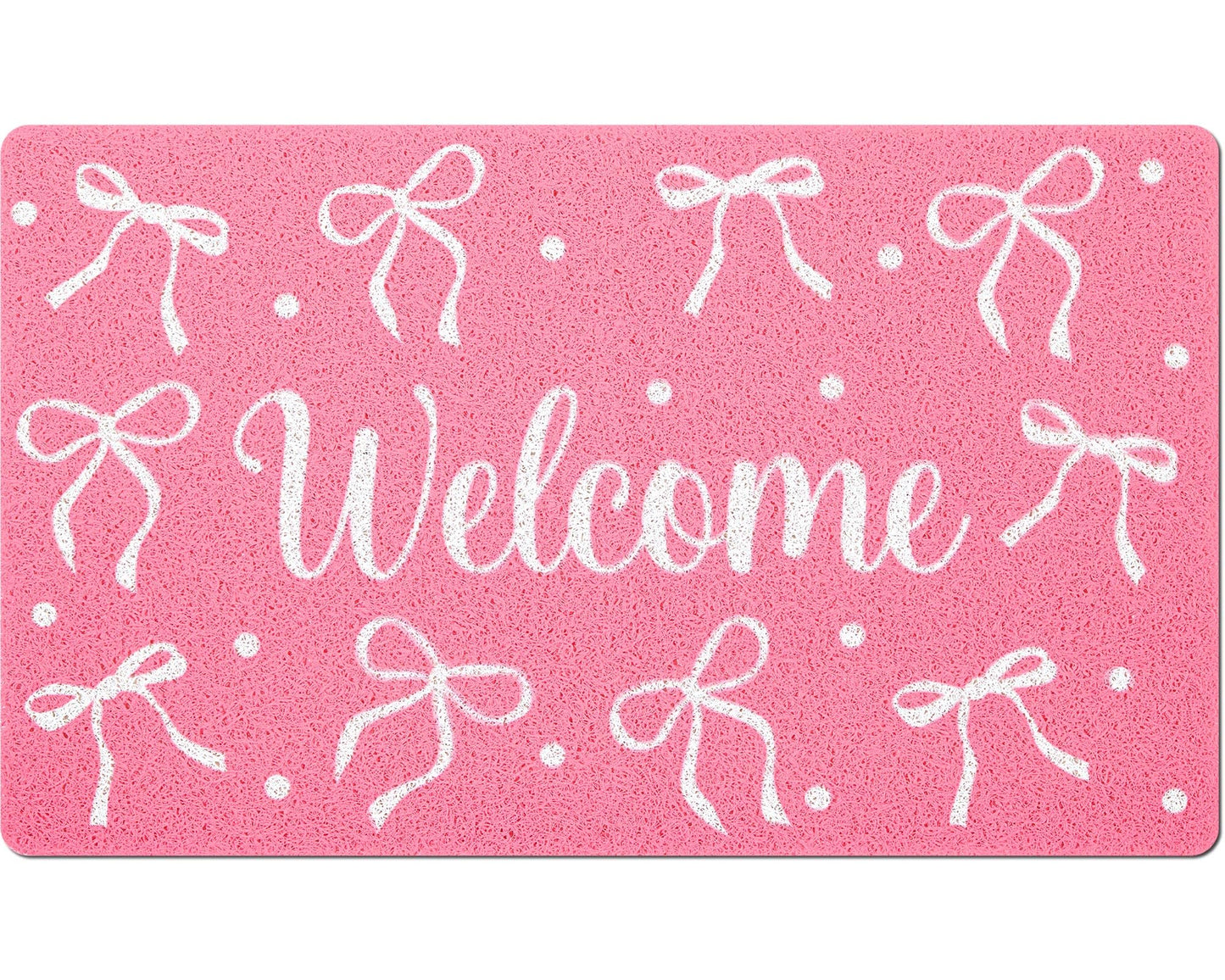Mindsoft Pink Welcome Mat Bow Front Door Mat for Girls Home Decor Princess Coquette Rug 18 x 30 Inch Sweet Home Indoor Holiday Decoration