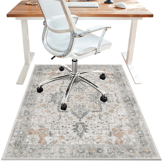 36"x48" Office Chair Mat for Hardwood Tile Floor, Under Desk Carpet Protector for Rolling Computer Chair Mat, Machine Washable Area Rug, Anti-Slip 1/5" Thick Low Pile Thin Vinyl Floor Mat, Taupe