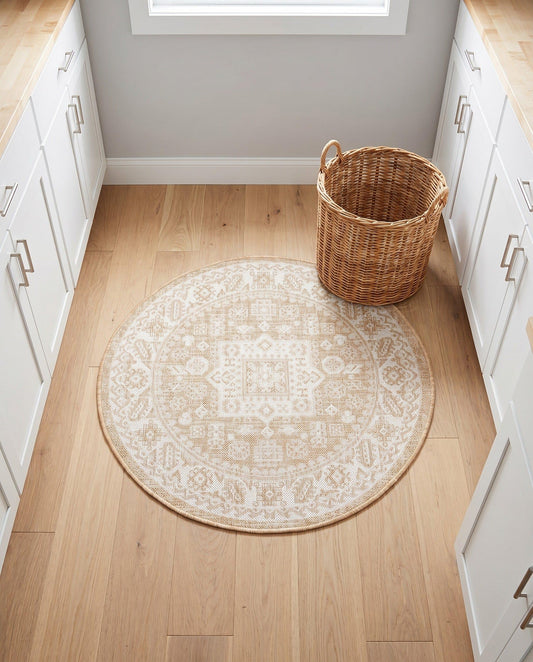 Rugs.com - Outdoor Aztec Rug – 3 Ft Round Natural Indoor/Outdoor Rug – Flatweave Area Rug for Patios, Decks, and Porches
