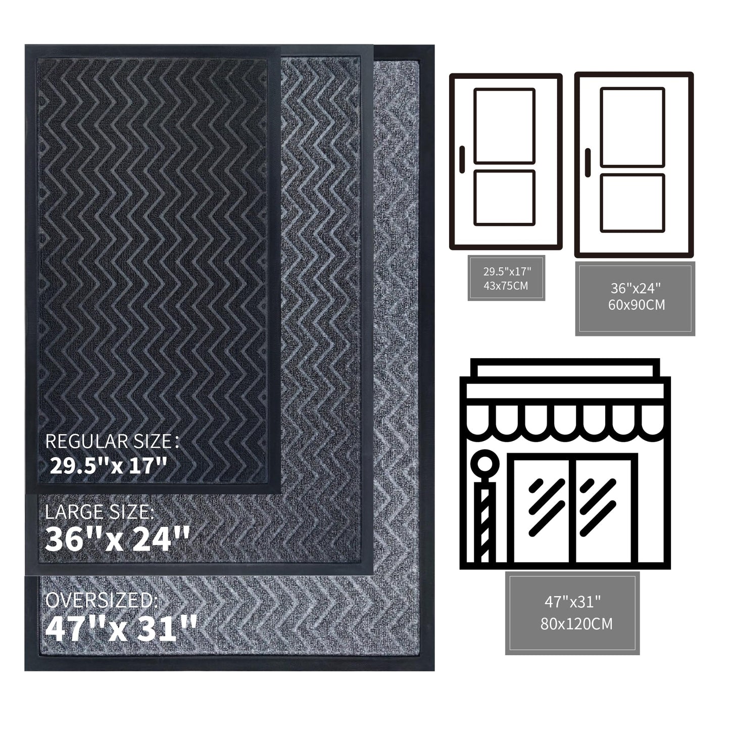 Fylyz Door Mat for Outdoor Indoor Entrance, Entry Mat Skidproof and Waterproof, Front Door Mats with Durable Non-Slip Backing. Dark Grey, 24"x36"