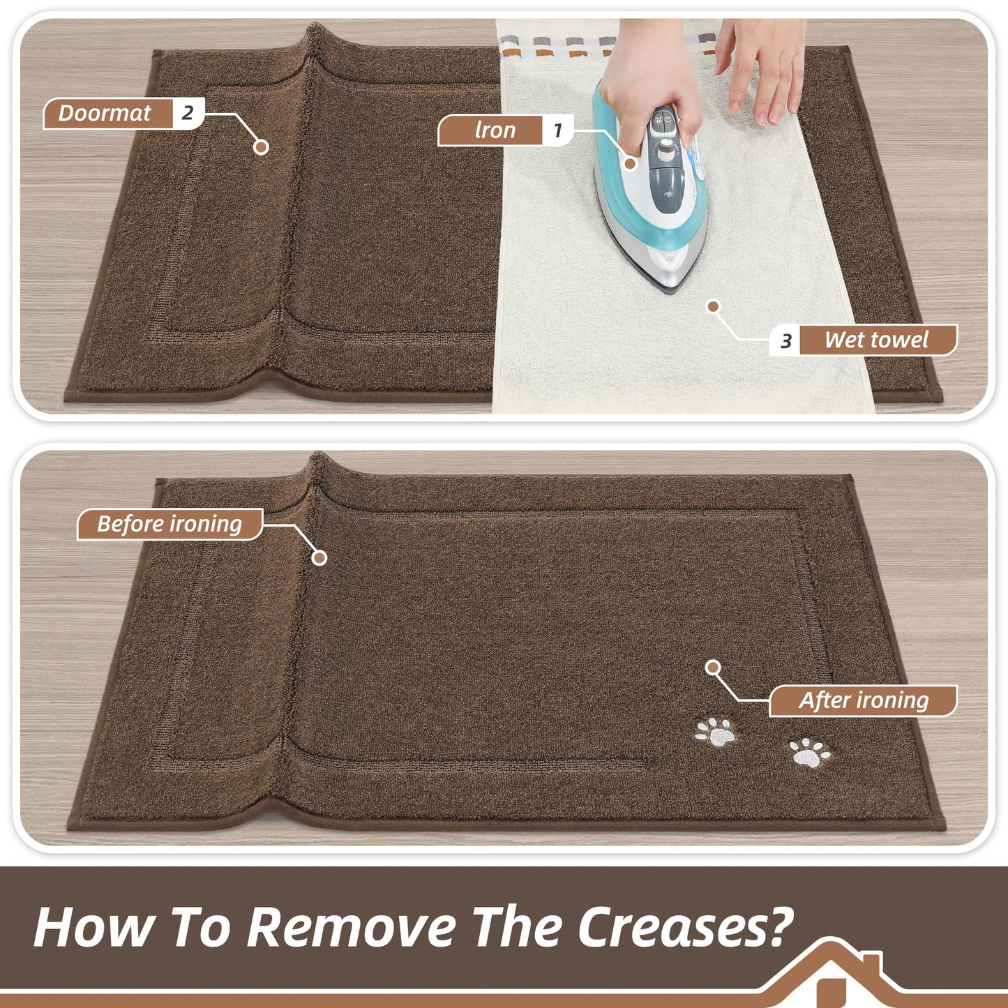 BEQHAUSE Dog Door Mat for Mud Paws Dirt Trapper Doormat Non-Slip Entryway Rugs Absorbent Welcome Mat Washable Indoor Floor Mat Low-Profile for Front Door, 36" x 60", Brown
