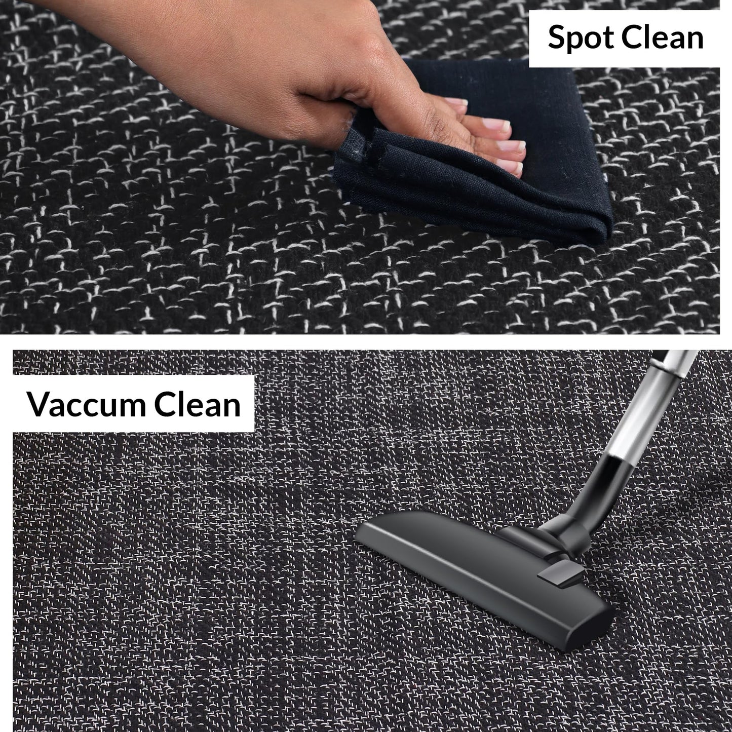 HOMEMONDE 4x6 ft Cotton Herringbone Area Rug - Abstract Accent Cotton Rug - Reversible Boho Lightweight for High Traffic Areas Kitchen, Mudroom, Entryway, Livingroom (Black)