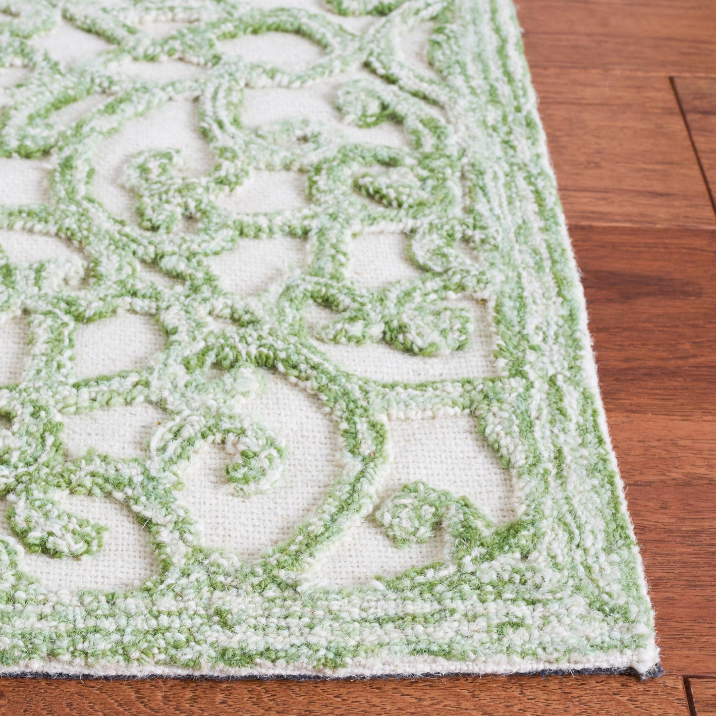 SAFAVIEH Area Rug 8x10 - Trace Collection - Large - Ivory & Green, Handmade Wool, Ideal for Living Room, Bedroom, Office, Dining Space (TRC103Y)