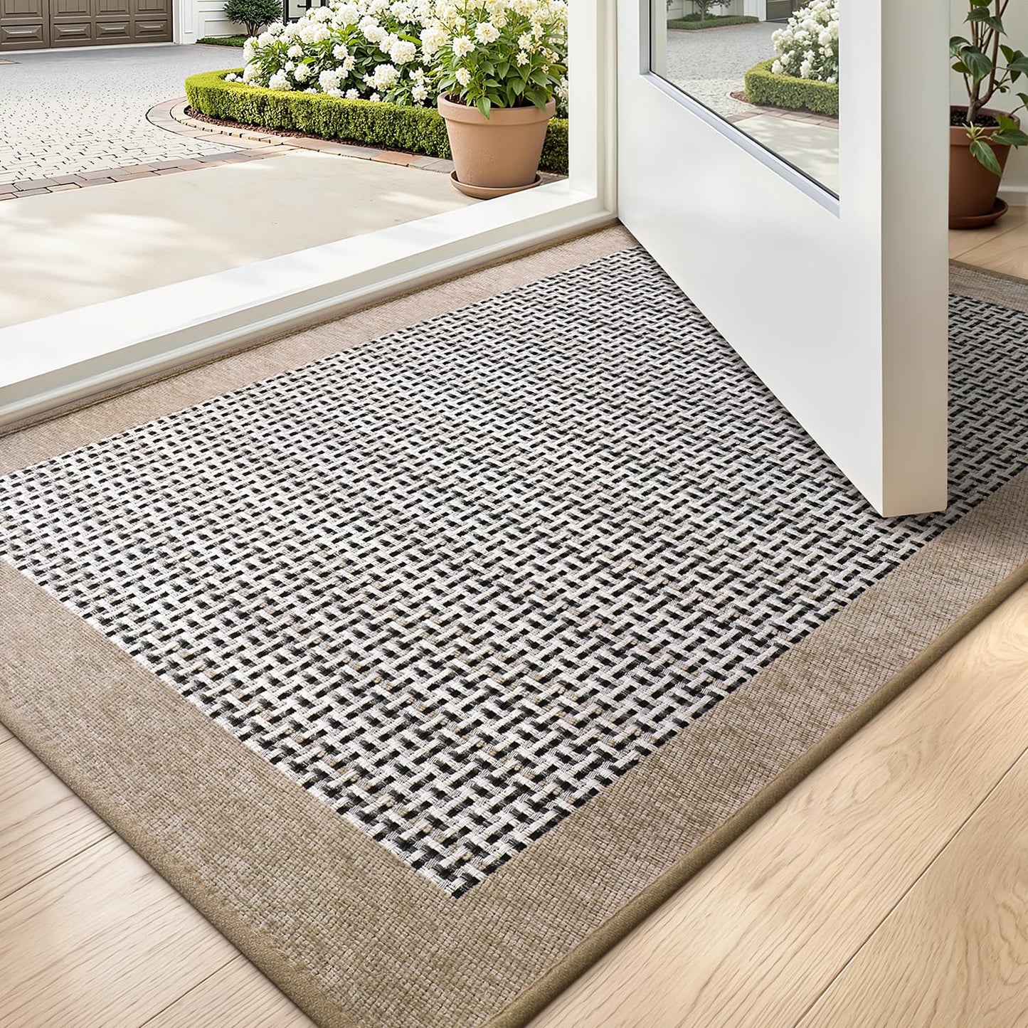 LUMI Inside Door Mat for Entry 24"x36", Absorbent, Dirt Trapper, Low Profile Thin, Non Slip Mats with Rubber Backing, Ideal for Indoor, High Traffic, Garage, Entrance, Classic Beige