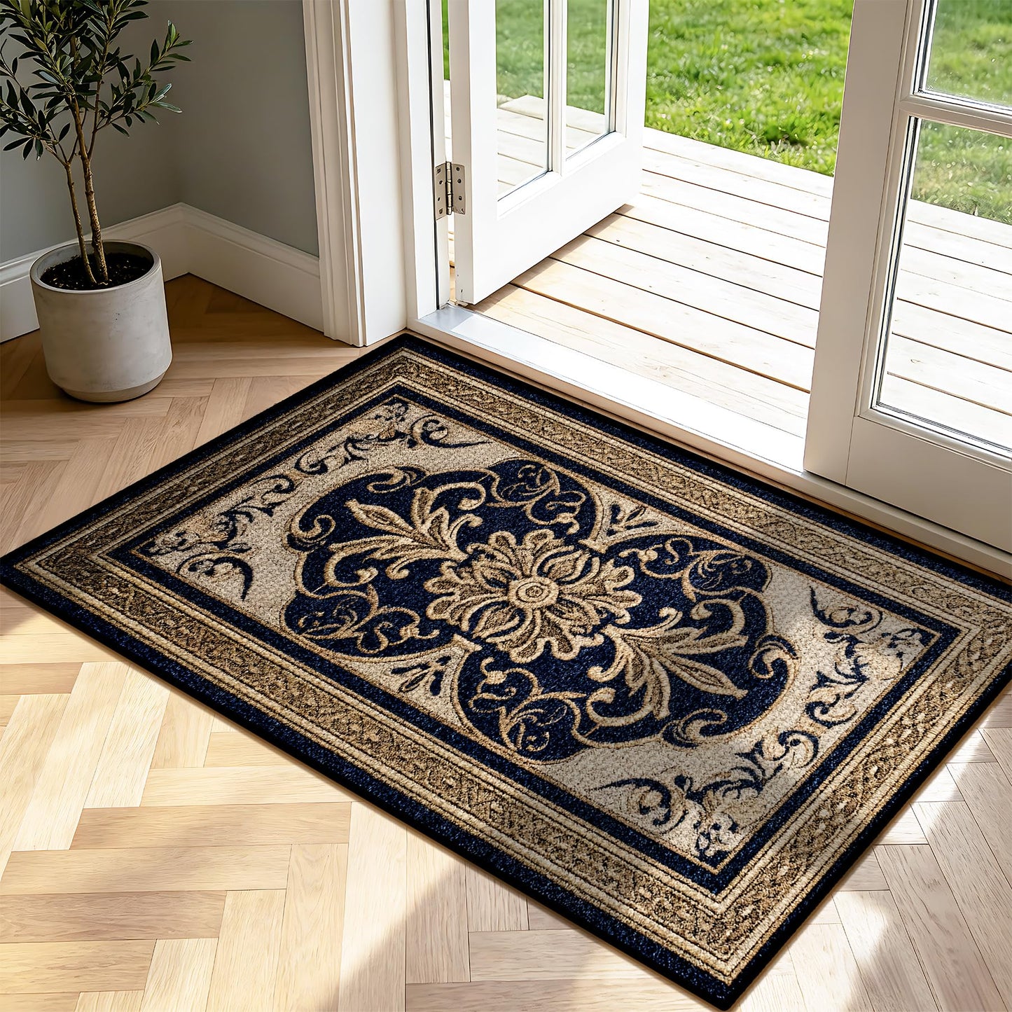 AOHMPT Dirt Trapper Door Mat 23.5"x35.5", Non-Slip Entryway Mat, Washable Stain Resistant Low-Profile Doormat for Front/Back Door, Dog Mat for Muddy Shoes & Wet Paws
