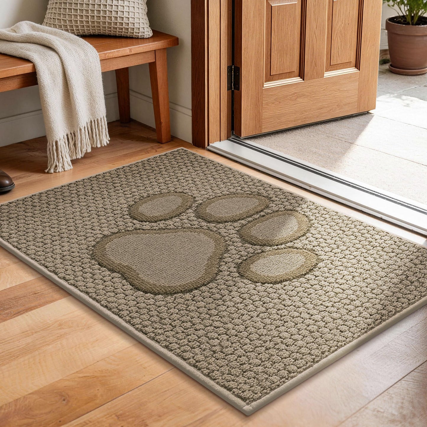 Bald Eagle Grip Dog Paw Doormats 20''x32'' for Dirty Paws, Washable Entryway Rugs Floor Mats Dirt Trapper with TPR Backing, Absorbent Low Profile Door Mat for Front Door, Hallway, Entryways, Beige