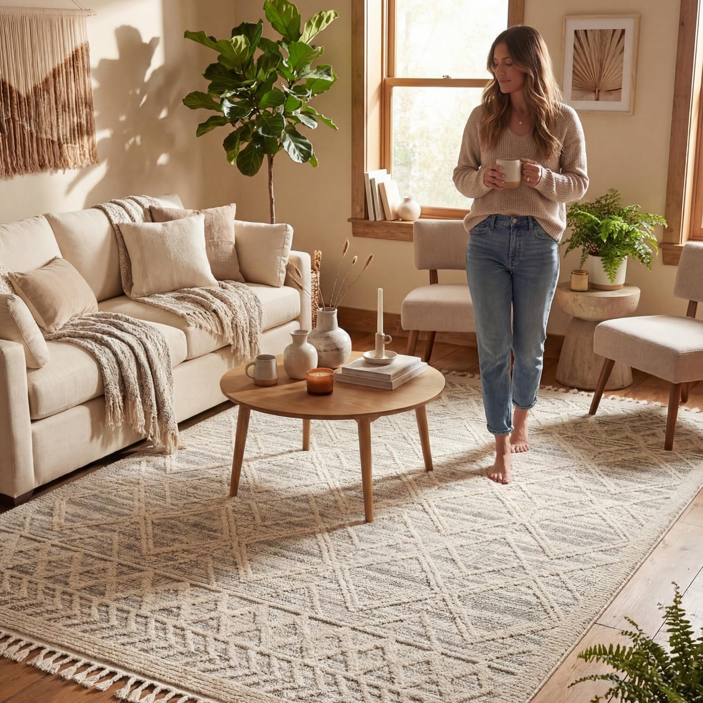 nuLOOM 3x5 Ansley Moroccan Tassel Area Rug, Light Grey, High-Low Textured Bohemian Design, Plush High Pile, Stain Resistant, For Bedroom, Living Room, Hallway, Entryway