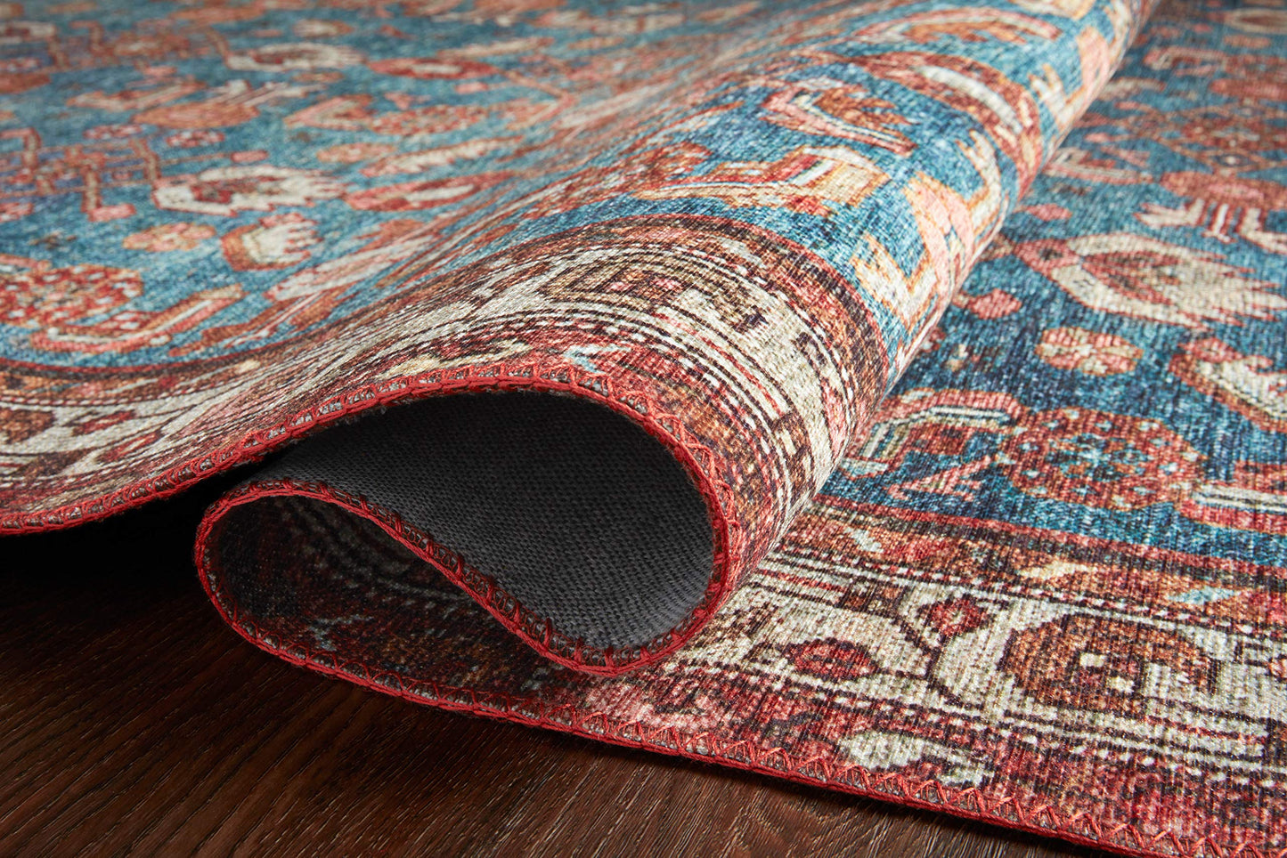 Loloi Layla Collection LAY-10 Marine/Clay 7'-6" x 9'-6" .13" Thick Area Rug, Soft, Durable, Vintage Inspired, Distressed, Low Pile, Non-Shedding, Easy Clean, Printed, Living Room Rug
