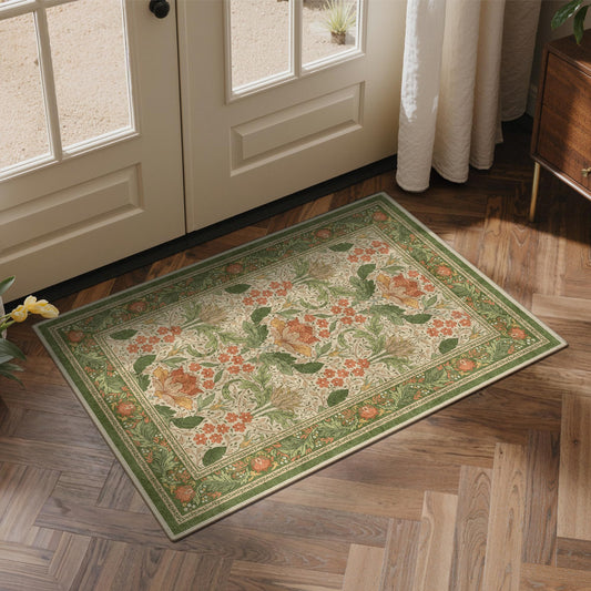 Bavni 2x3 Area Rugs, Floral Machine Washable Rugs for Living Room, Dinning Room, Bedroom, Non Slip Aesthetic Vintage Low Pile Durable Lightweight Farmhouse Rug, Sage Green & Burnt Orange