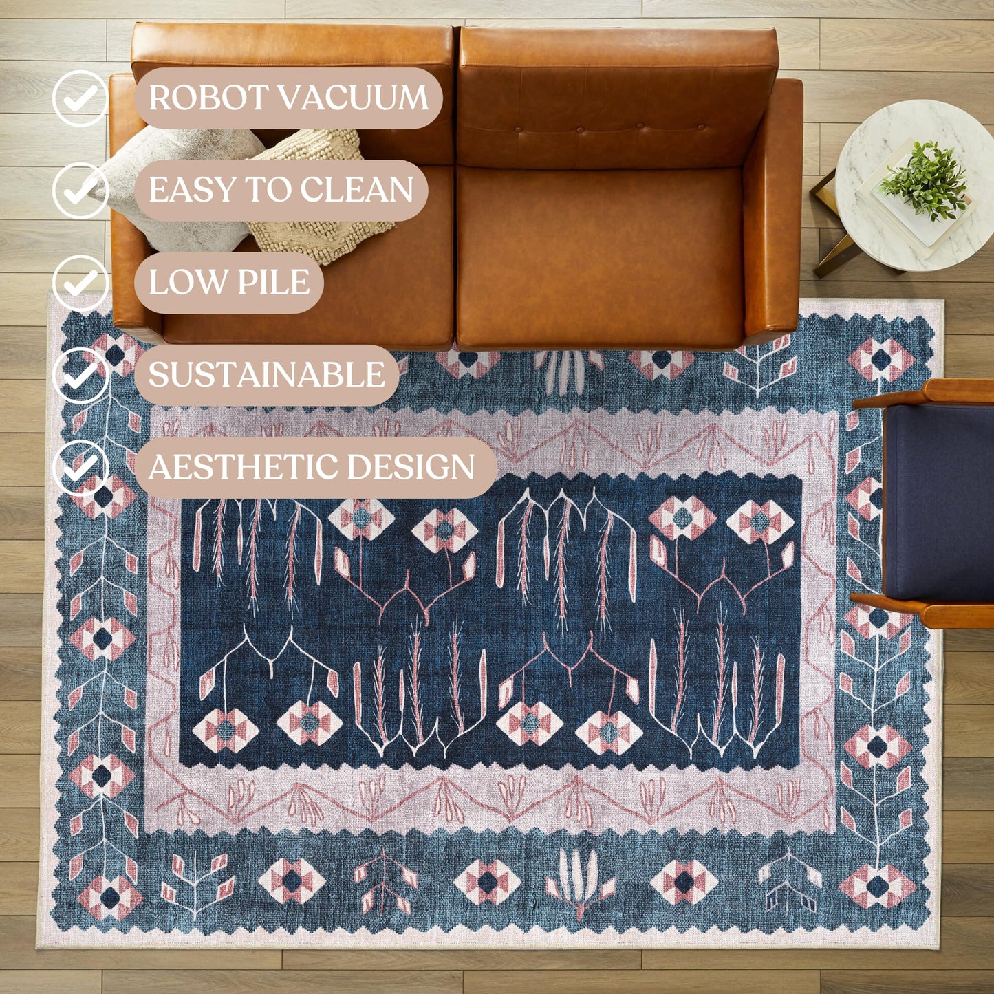 Washable Area Rug, Modern Farmhouse, Vintage, Turkish, Bohemian, Distressed, Oriental, Traditional, Rugs for Living Room, Dining, Bedroom, Office, Entryway, Foyer, (862CN, 2' x 3')