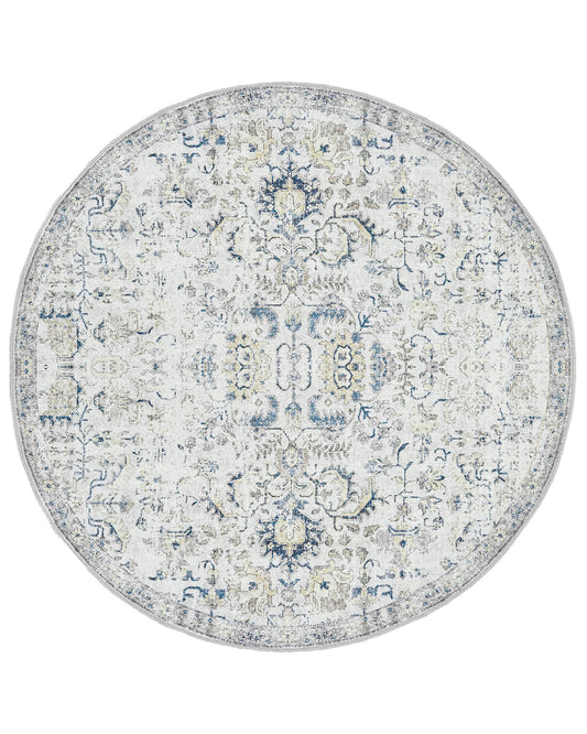jinchan Kalen Round Rug 5ft Area Rug Entryway Washable Vintage Indoor Retro Floor Cover Distressed Floral 5' Round Circle Boho Non Slip Thin Carpet for Kitchen Bedroom Living Room Dining Room Blue