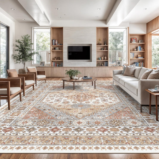 zesthome 10x14 Area Rugs,Stain Resistant Washable Rug,Ultra-Thin Rugs for Living Room,Bedroom,Non-Slip Backing Home Decor Large Area Rug (Orange,10'x14')
