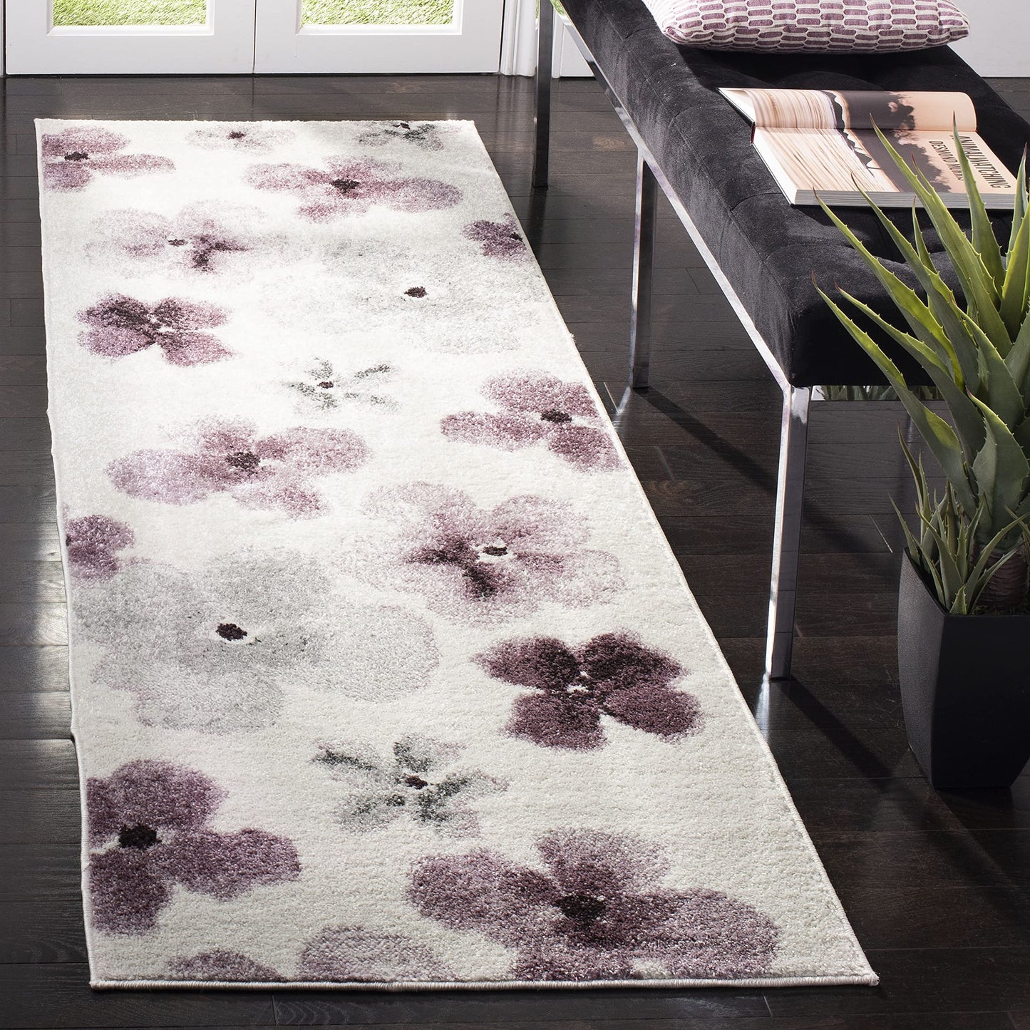 SAFAVIEH Adirondack Collection Runner Rug - 2'6" x 6', Ivory & Purple, Floral Watercolor Design, Non-Shedding & Easy Care, Ideal for High Traffic Areas in Living Room, Bedroom (ADR123L)
