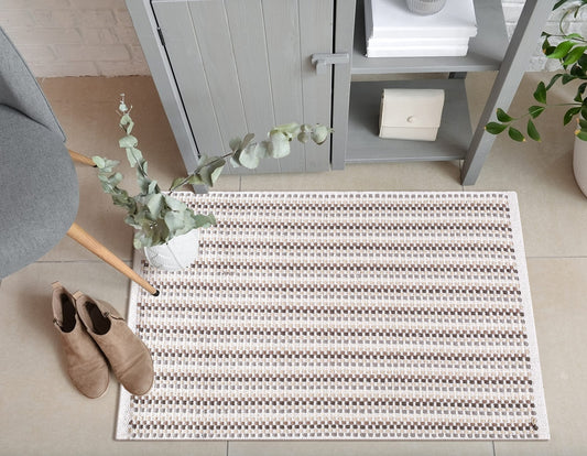 Cotton Chalk Stripe Woven Area Rug 2x3 Feet - Grey Beige, Farmhouse Soft & Durable Decorative Washable Floor Rugs Ideal for Entryway, Bedroom, Kitchen | Linen Small Nersery Space Reversible Door Mats