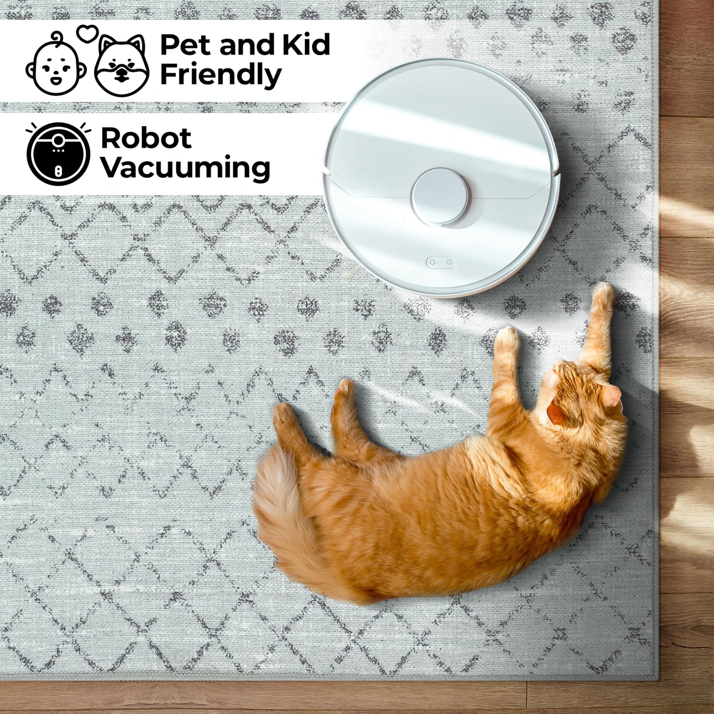 GLN Rugs Contemporary - Timgad - Machine Washable Runner Rug, Modern Washable, Non Slip, Low Pile Chenille Area Rug, Hallway, Bedroom, Kitchen Rug - Easy Clean (2'6" x 7' Gray 0166)