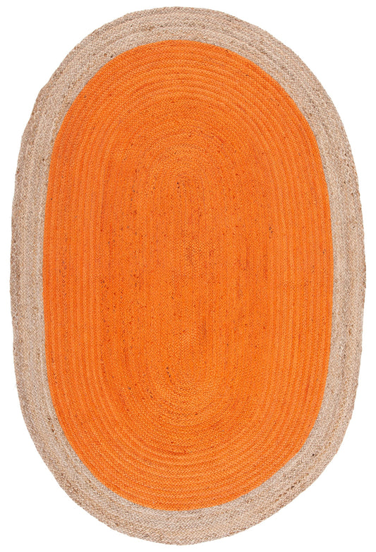 SAFAVIEH Area Rug 4x6 Oval - Natural Fiber Collection - Orange & Natural Brown, Handmade Jute, Braided Border Design (NF801B)