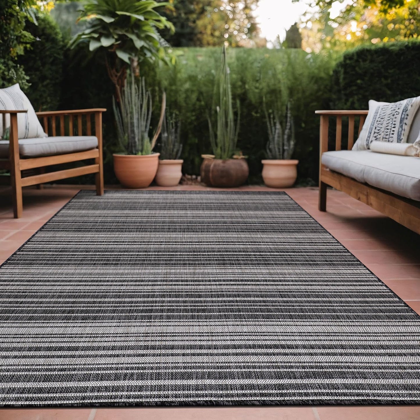 Luul Home Stripe Outdoor Rug 6x9 Washable Outside Carpet for Indoor Patio Porch Waterproof Easy Cleaning Non Shedding Area Rugs Dark Gray 6 x 9
