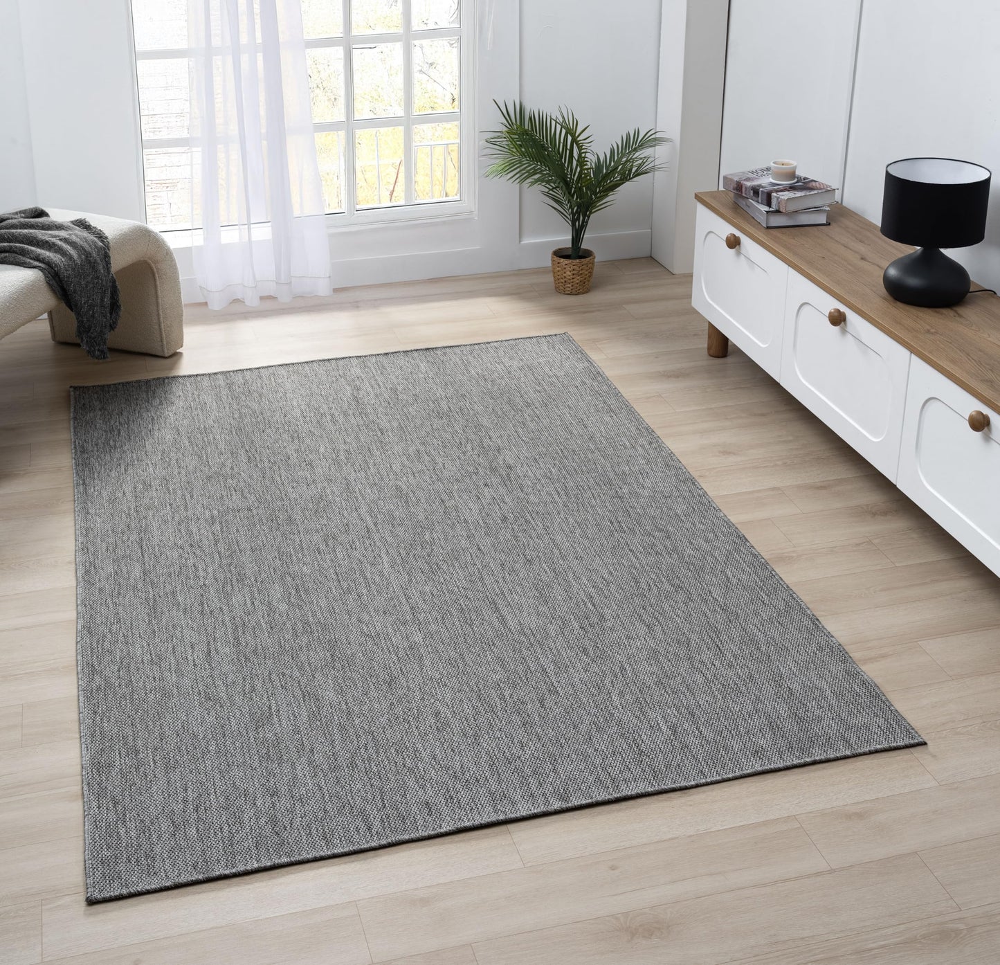 RUGGERRUGS Angela Easy Jute Indoor Outdoor Rug, 4x6 Natural Solid Jute Look, Polyester, Durable & Easy Care Outdoor Farmhouse Carpet for Patio, Porch, Living Room (4' x 6', Gray)