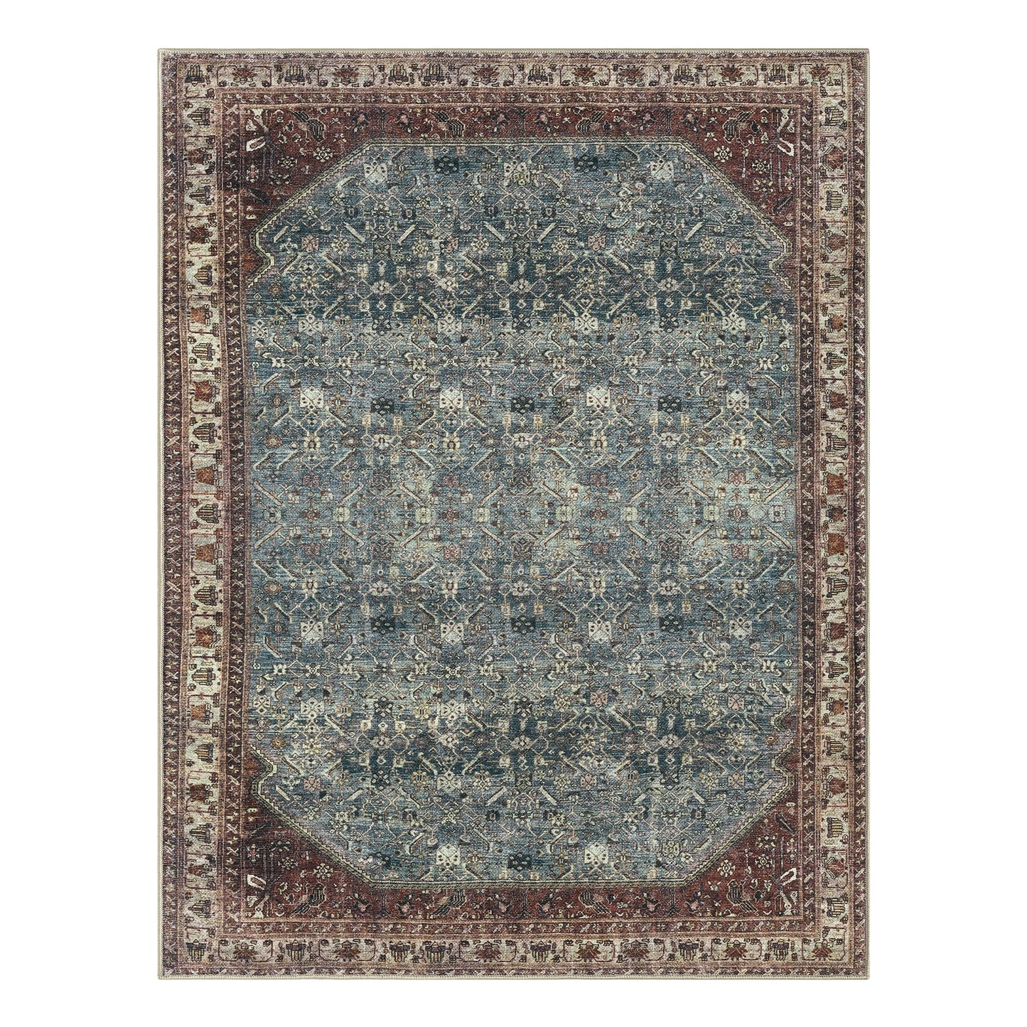 Keen Home Design 5x7 Rug - Machine Washable Area Rug with Non-Slip Backing, Ideal for Living Room, Dining Room, Bedroom - Vintage, Easy Clean, Durable, Low Pile Rug - (5' x 7')