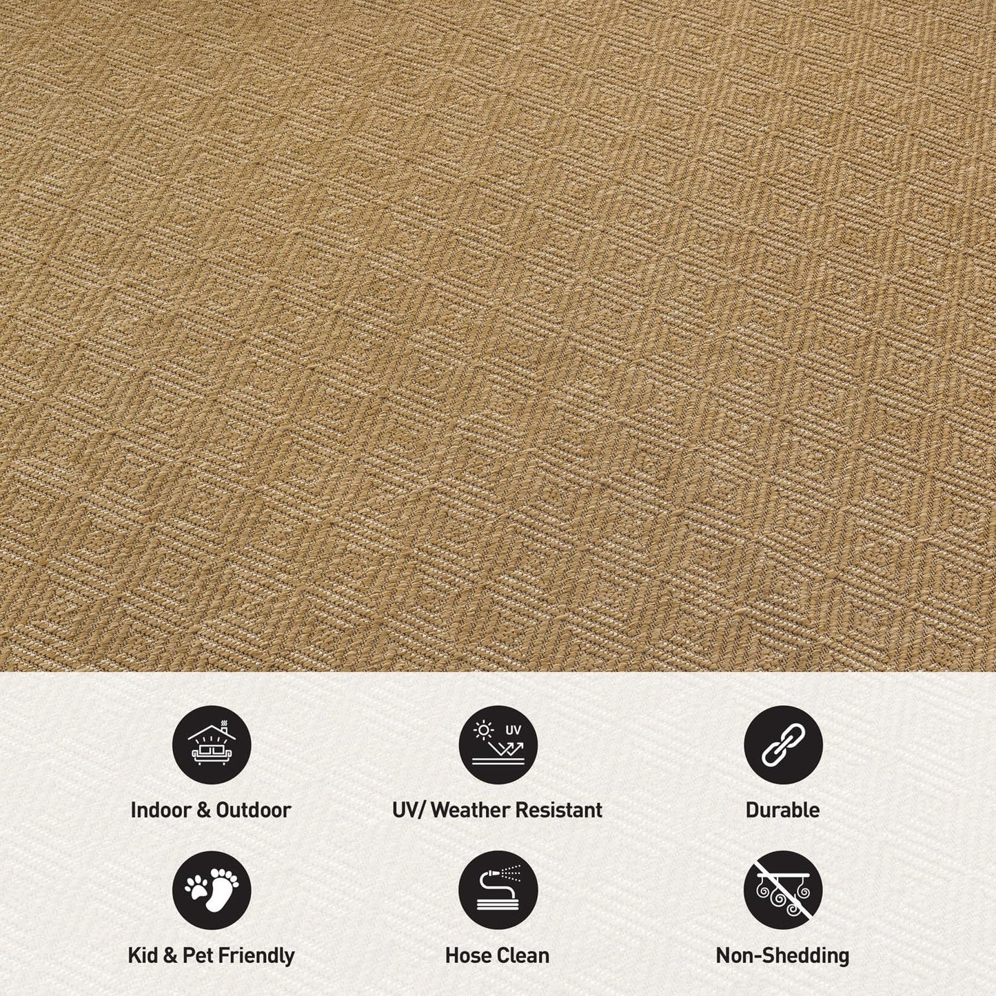 Rugshop Natural Easy Jute Reversible Indoor Outdoor Runner Rug – Cube Geometric Pattern, Weather-Resistant Low-Pile Flatweave Carpet for Patio, Deck, Porch & Entryway 2' x 7' Natural