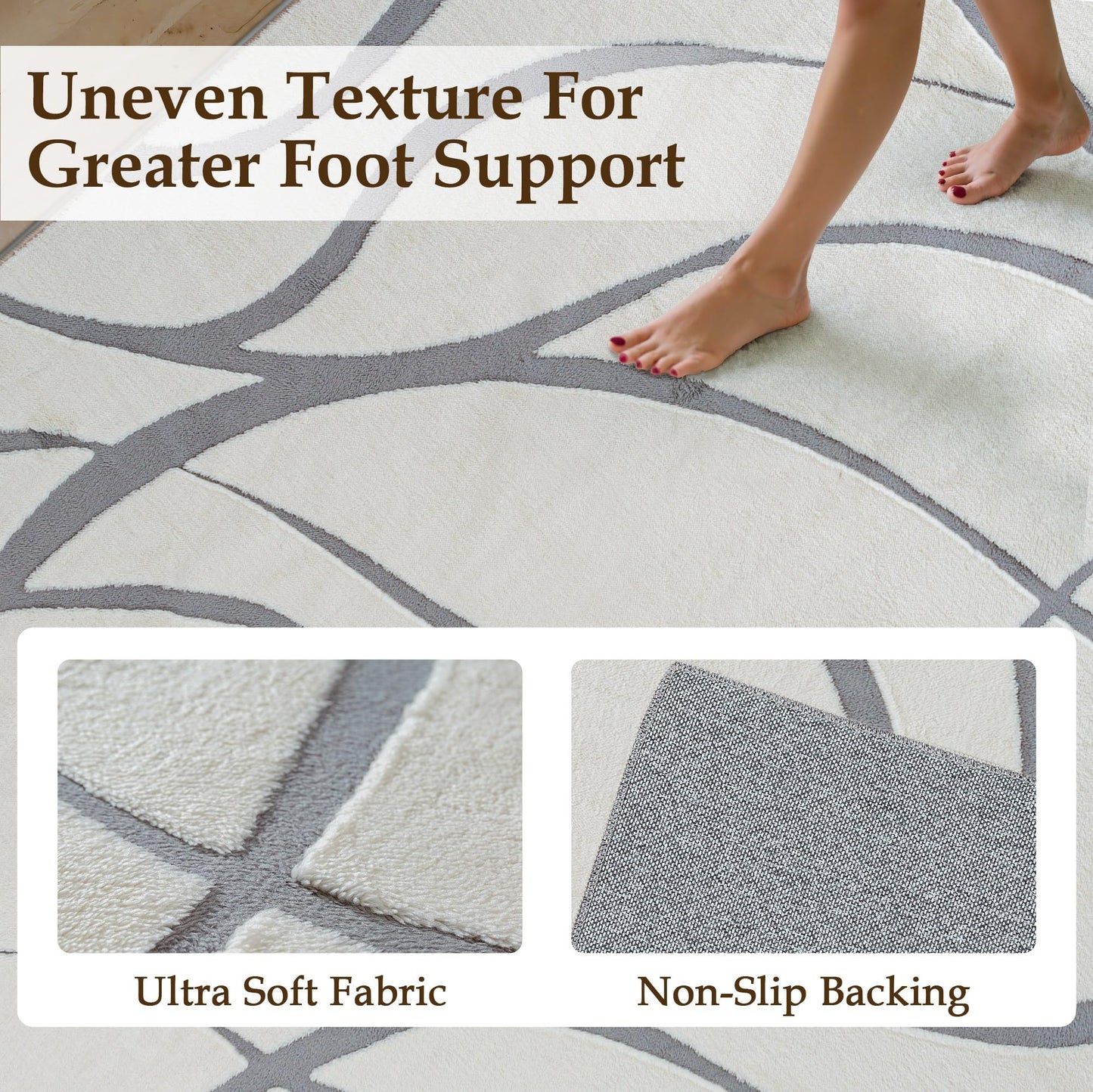 HUGEAR Shag Area Rug 6x9 Grey & Ivory Washable Living Room Bedroom Rug Non Slip Non-Shedding Soft Plush Medium Pile Large Throw Carpet for Home Office Aesthetic Modern Decor