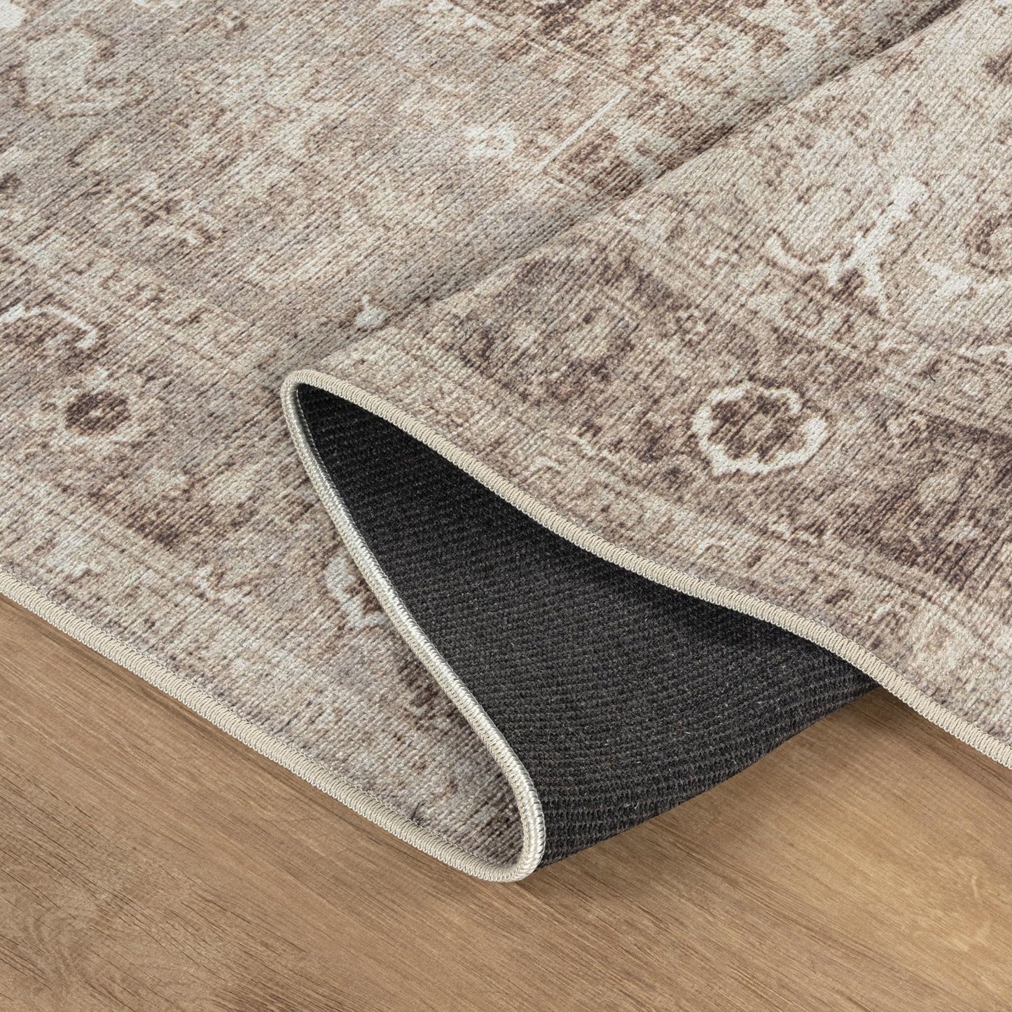 Bloom Rugs Washable Non-Slip 4' x 6' Rug - Beige/Gray Traditional Area Rug for Living Room, Bedroom, Dining Room, and Kitchen - Exact Size: 4' x 6'