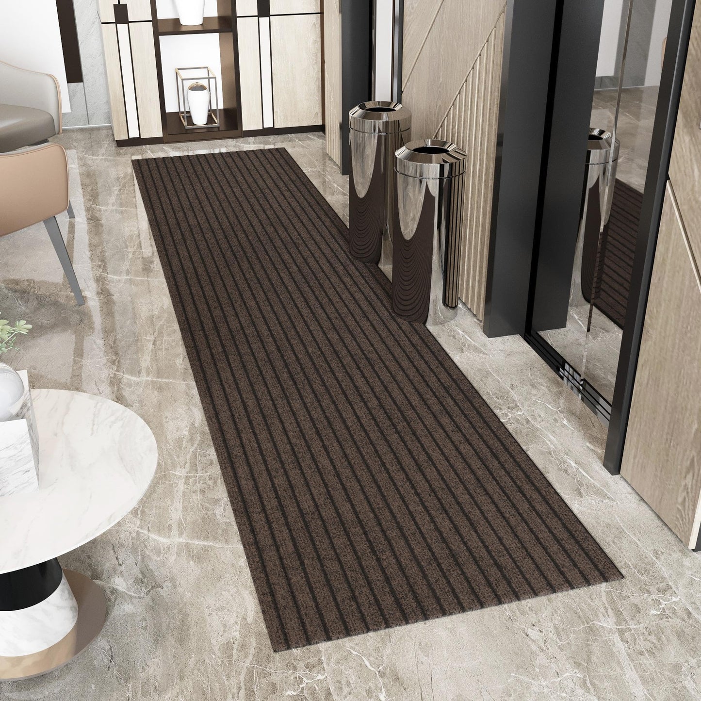 Ottomanson 2' x 12' Hallway Runner with Scraper Pile Extra Durable Non-Slip Rug Mat for Indoor & Outdoor Use - Ideal for Kitchen, Entryway, Patio & Garage - High-Traffic Carpet, Brown