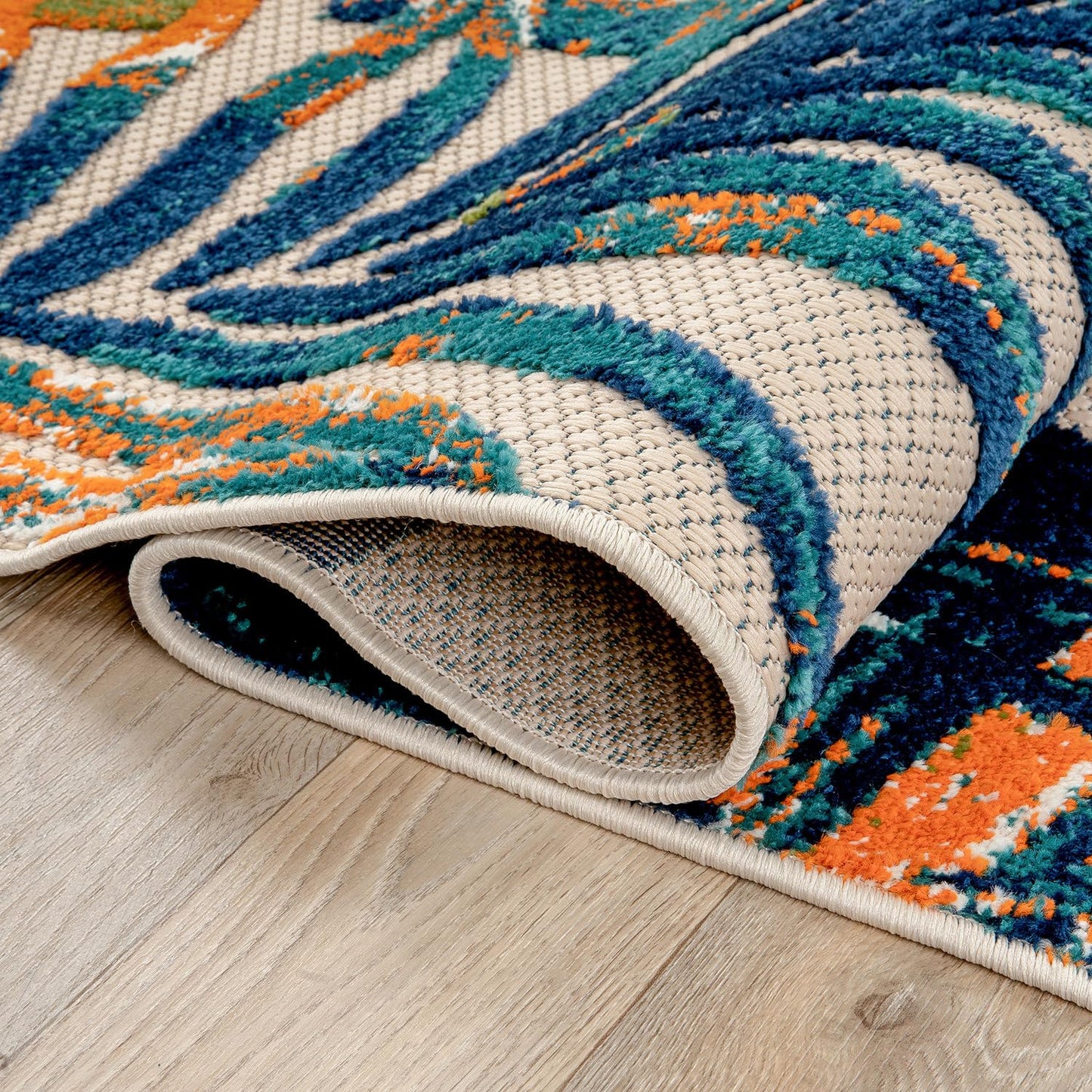 Rugshop Tropical Floral Leaves Indoor/Outdoor Area Rug Durable Polypropylene, Non-Shedding, Easy to Clean, Perfect for Patio, Backyard, Deck and Outdoor Lounge, High Traffic Areas, 7'10" x 10'