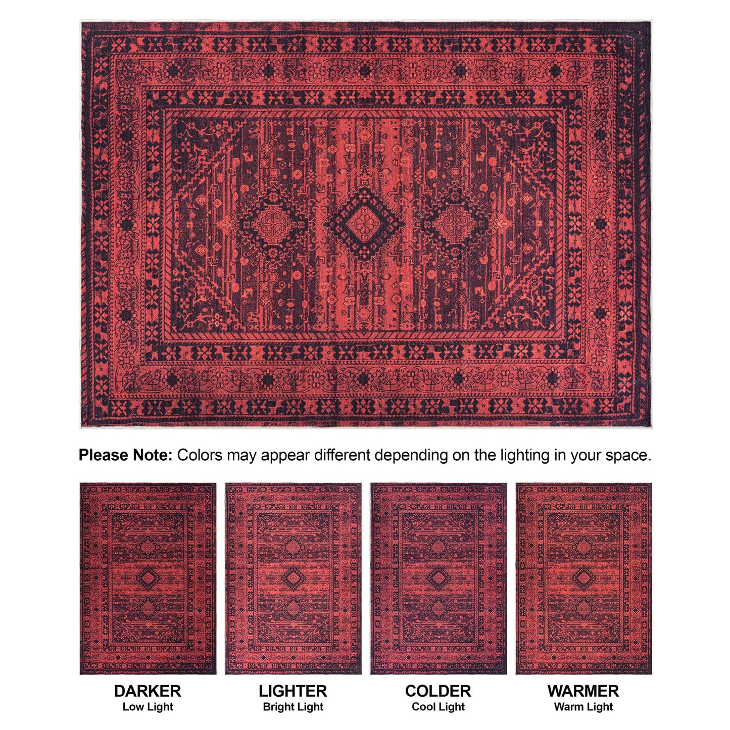Bloom Rugs Washable Non-Slip 5' x 7' Rug - Red Traditional Bordered Area Rug for Living Room, Bedroom, Dining Room, and Kitchen - Exact Size: 5' x 7'