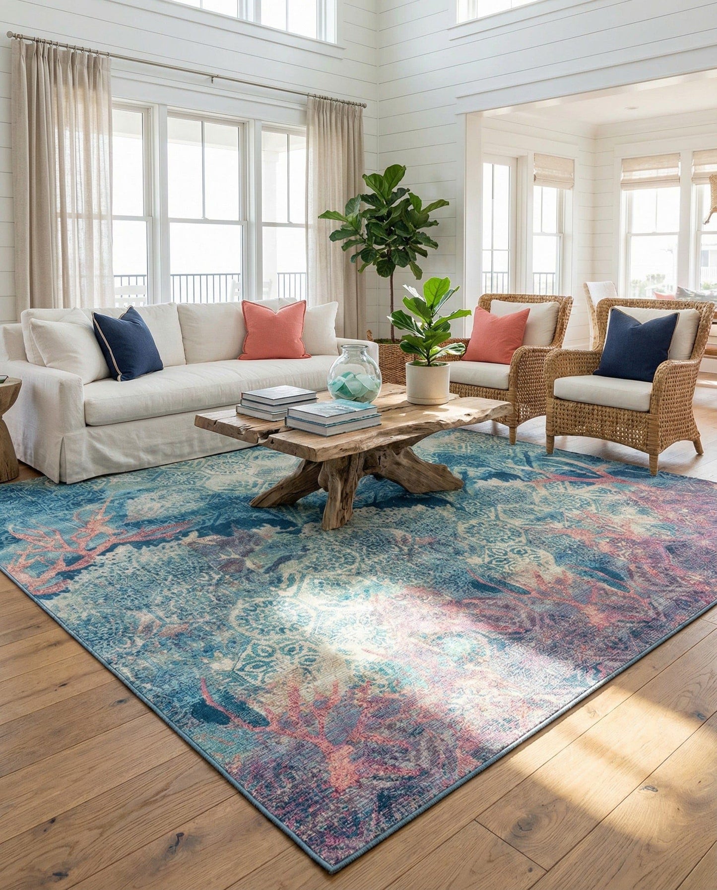 Rugs.com - Outdoor Coastal Rug – 12 Ft Square Multi Indoor/Outdoor Rug Washable Stain-Resistant for Patios and Decks