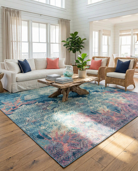 Rugs.com - Outdoor Coastal Rug – 12 Ft Square Multi Indoor/Outdoor Rug Washable Stain-Resistant for Patios and Decks