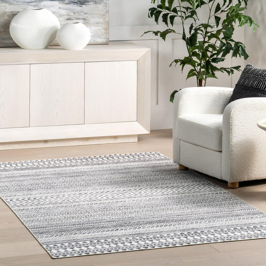 nuLOOM 6' x 9' Machine Washable Stain-Resistant Area Rug with Non Slip Backing, Low Profile for Living Room, Bedroom, and Dining Room, Kira Grey