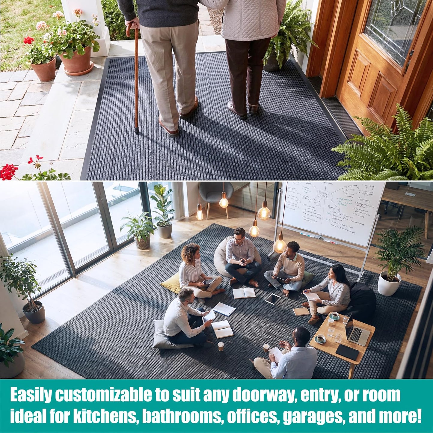 ITINA Long Door Mat 3 x 16 ft Heavy Duty Commercial Floor Mats Indoor Outdoor Entrance Carpet Hallway Runner Absorbent Dirt Trapper with Non-Slip PVC Backing for Home Garage Patio Gray