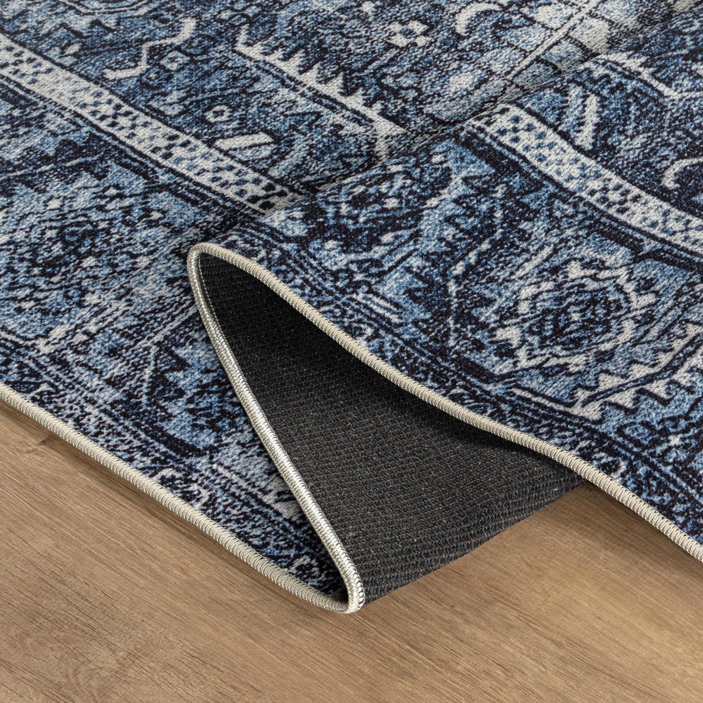 Bloom Rugs Washable Non-Slip 4' x 6' Rug - Blue Traditional Area Rug for Living Room, Bedroom, Dining Room, and Kitchen - Exact Size: 4' x 6'