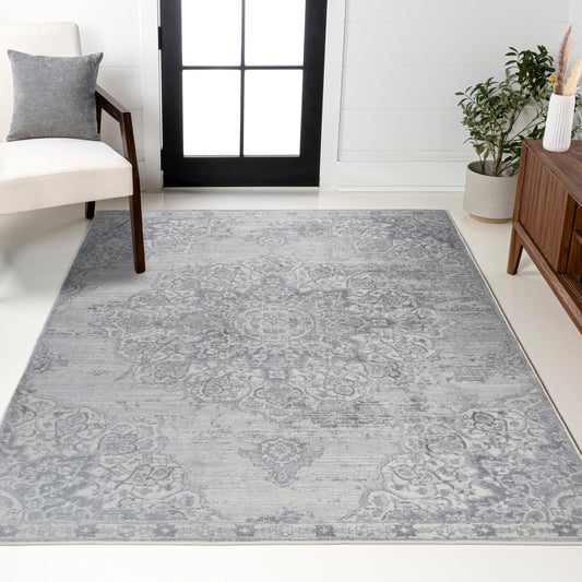 JONATHAN Y Modern Vintage Moroccan Medallion Light Gray Indoor Area Rug, 4x6, Country, Floral, Easy-Cleaning for Living Room, Bedroom, Kitchen, Pet Friendly, Non-Shedding (MDP103B-4)