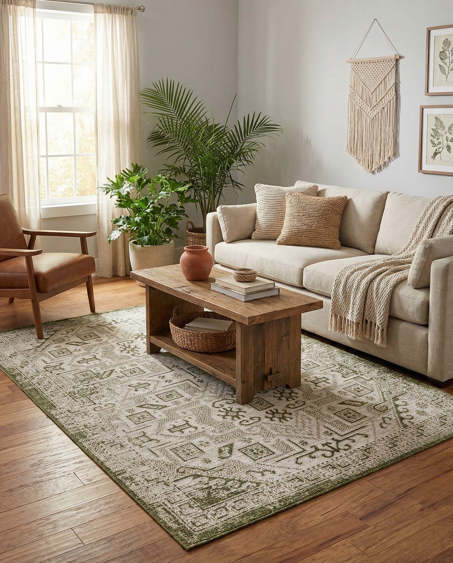 Rugs.com - Outdoor Aztec Rug – 4' 1 x 6' 1 Green Indoor/Outdoor Rug – Weather Resistant Flatweave for Patio, Deck, and Porch