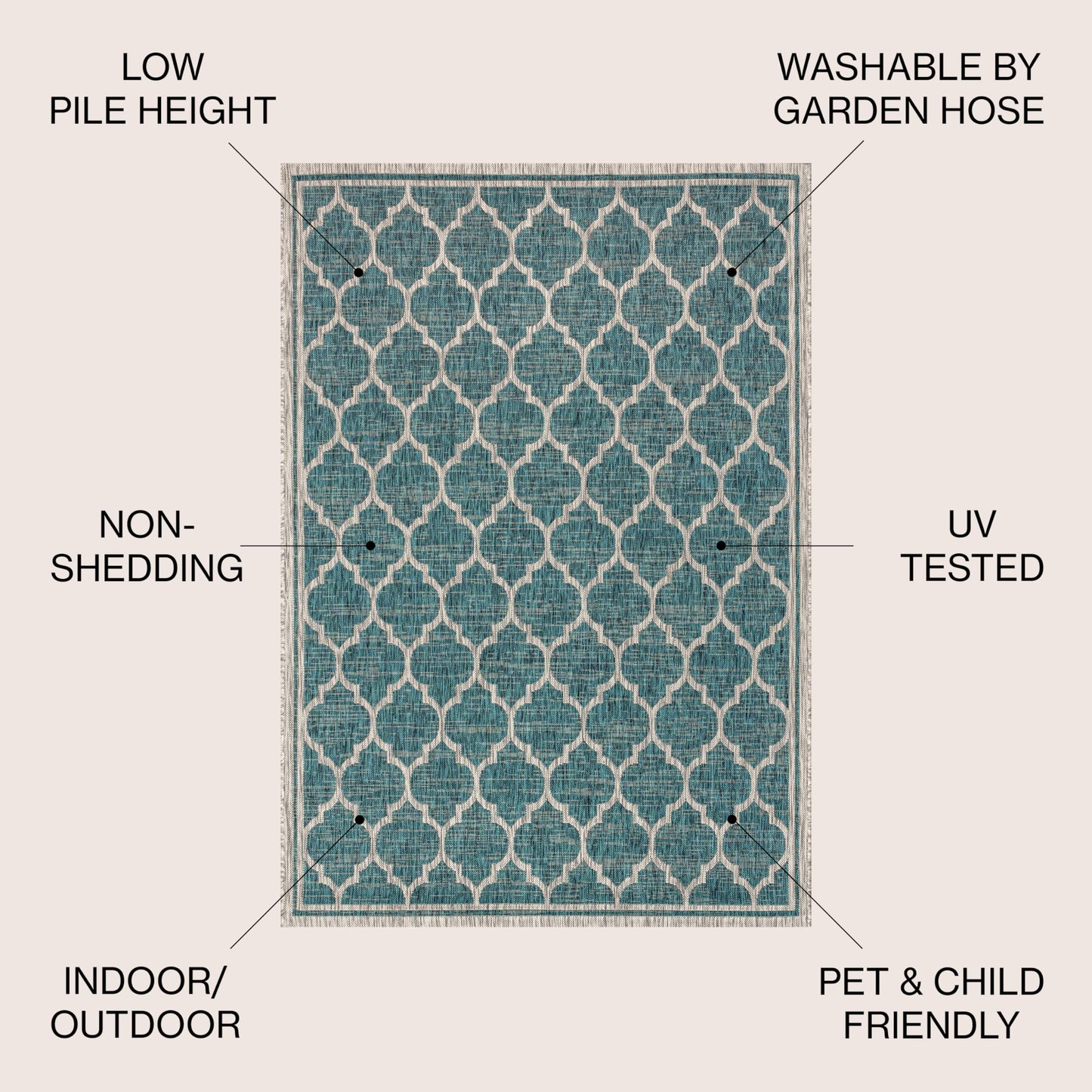 JONATHAN Y Moroccan Trellis Indoor Outdoor Area Rug 8X10 Teal/Gray, Trebol Textured Weave for Backyard, Patio, Porch, Easy-Cleaning, High Traffic, Pet-Friendly, Non-Shedding (SMB109E-8)