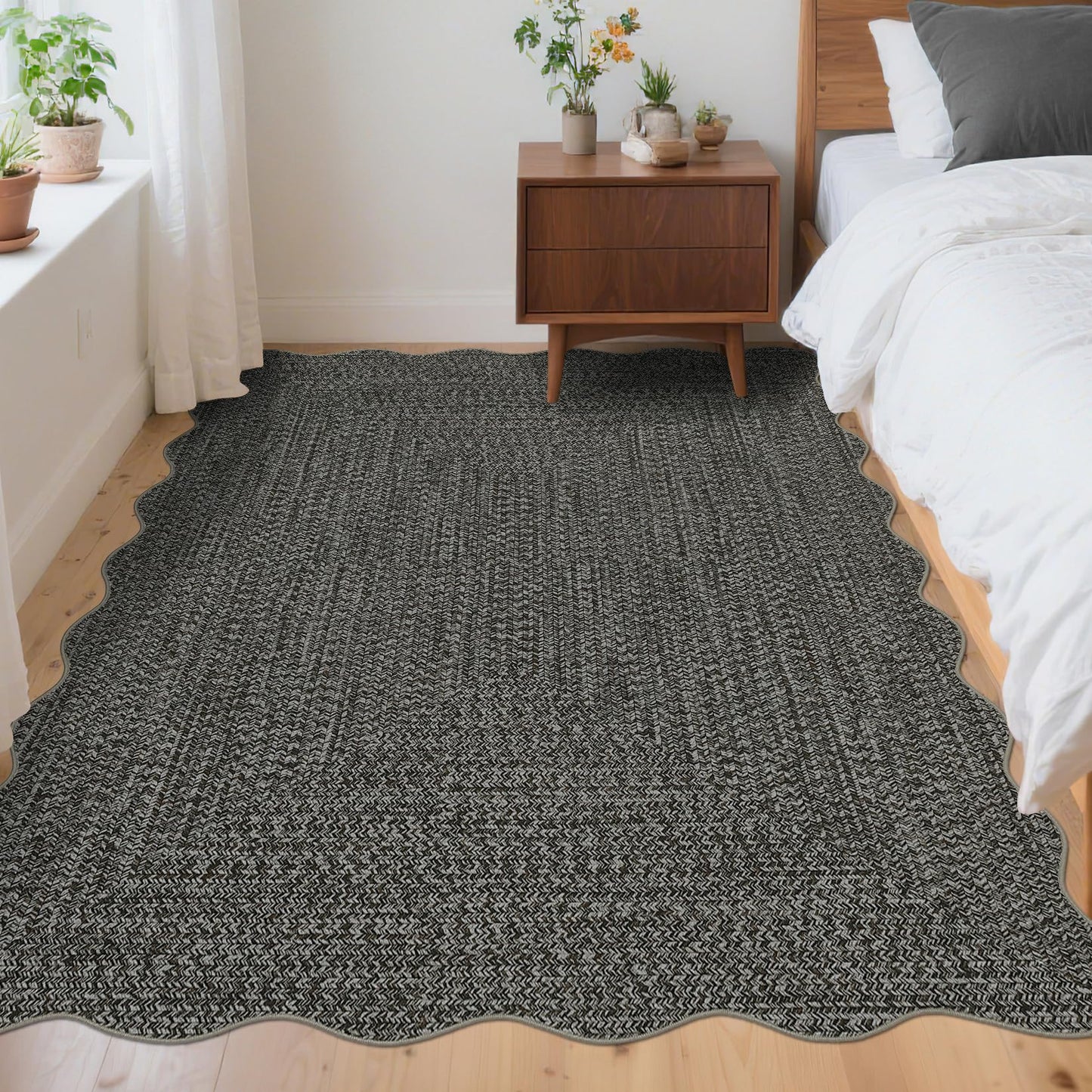 GAOMON Area Rug 4x6 Entryway Rugs Washable Rug Modern Braided Print Rugs for Living Room Non-Slip Non-Shedding Aesthetic Bedroom Carpet Farmhouse Home Office Foldable Thin Floor Mat Scalloped Grey