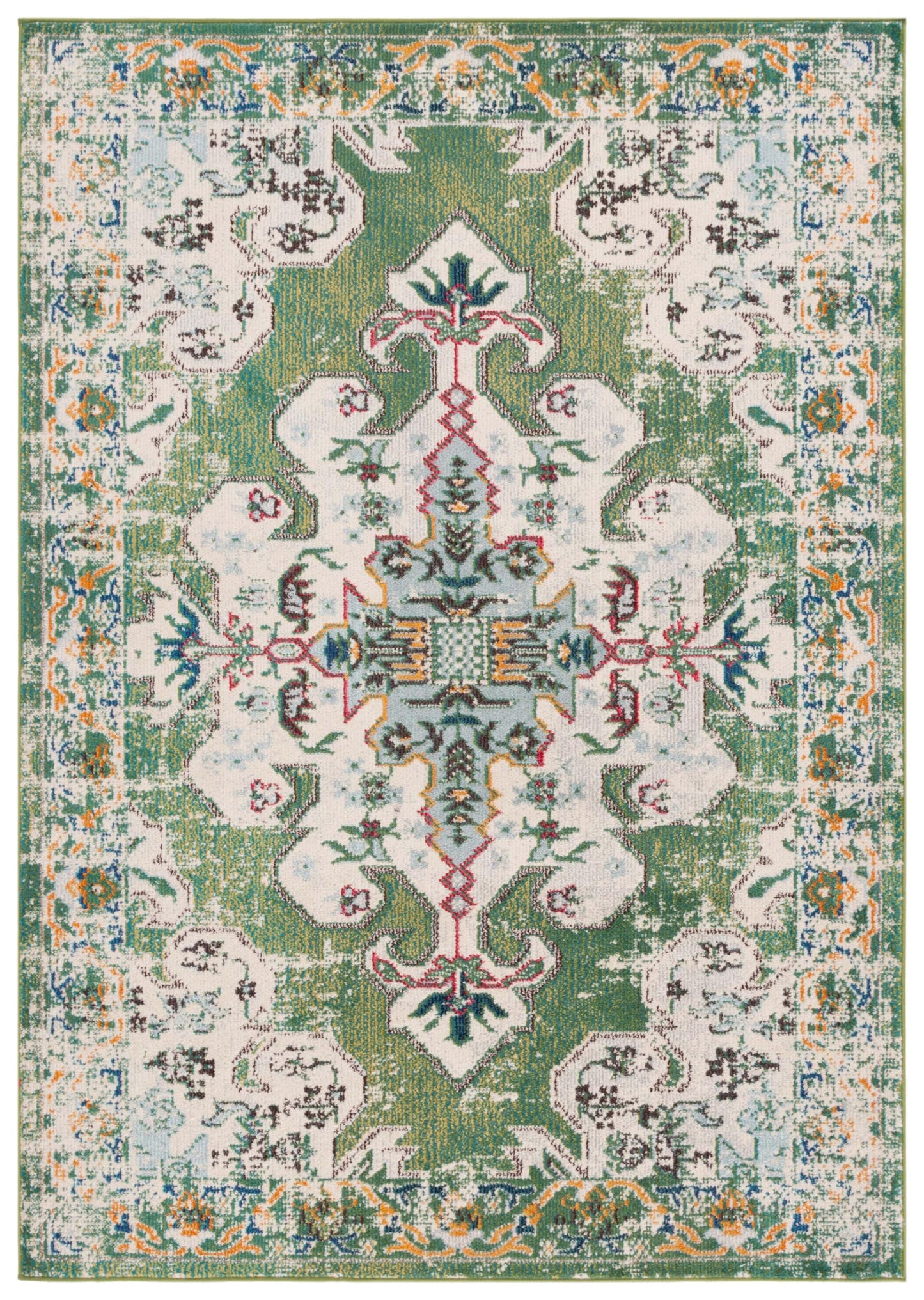 SAFAVIEH Madison Collection Area Rug - 6' x 9', Green & Aqua, Boho Medallion Distressed Design, Non-Shedding & Easy Care, Ideal for High Traffic Areas in Living Room, Bedroom, Dining (MAD452Y-6)