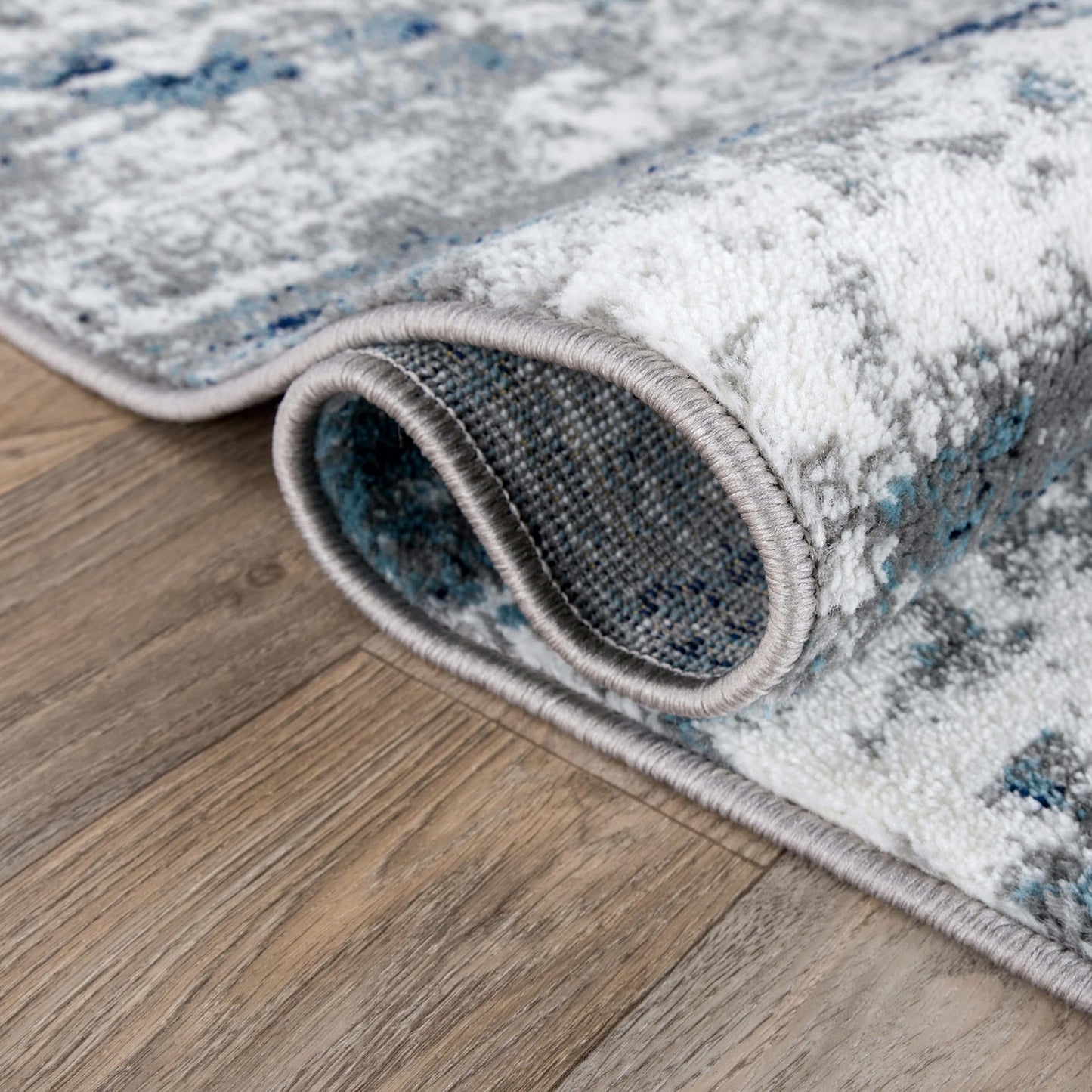 Rugshop Modern Distressed Blue Abstract Oval Area Rug Bohemian Inspired Watercolor for Dining Room, Living Room and Bedroom 5' x 7' Oval