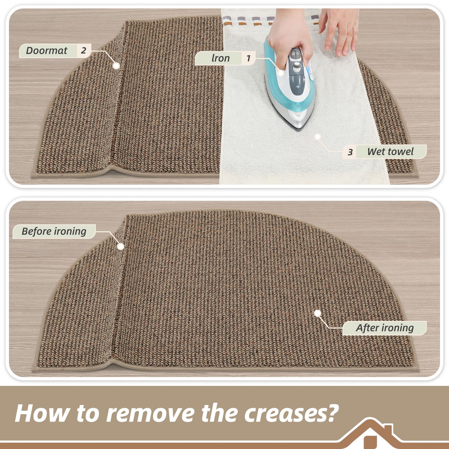 BEQHAUSE Dirt Trapper Door Mat 24" x 36" Half Circle Non-Slip Washable Doormats Entrance Rugs Absorbent Welcome Low Profile Floor Mats for Front Back Door and Entryway, Taupe