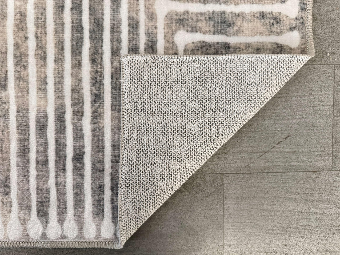GLN Rugs Contemporary - Ephesus - Machine Washable Runner Rug, Modern Washable, Non Slip, Low Pile Area Rug, Hallway, Bedroom, Kitchen Rug - Easy Clean (2'6" x 10' Lines Cream)