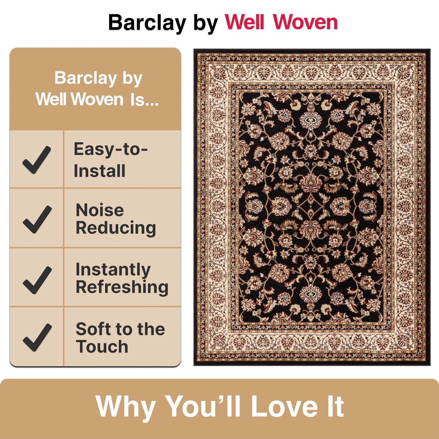 Well Woven Barclay Collection Sarouk Black 8x10 Area Rug - for Living Room, Bedroom, and Dining Room