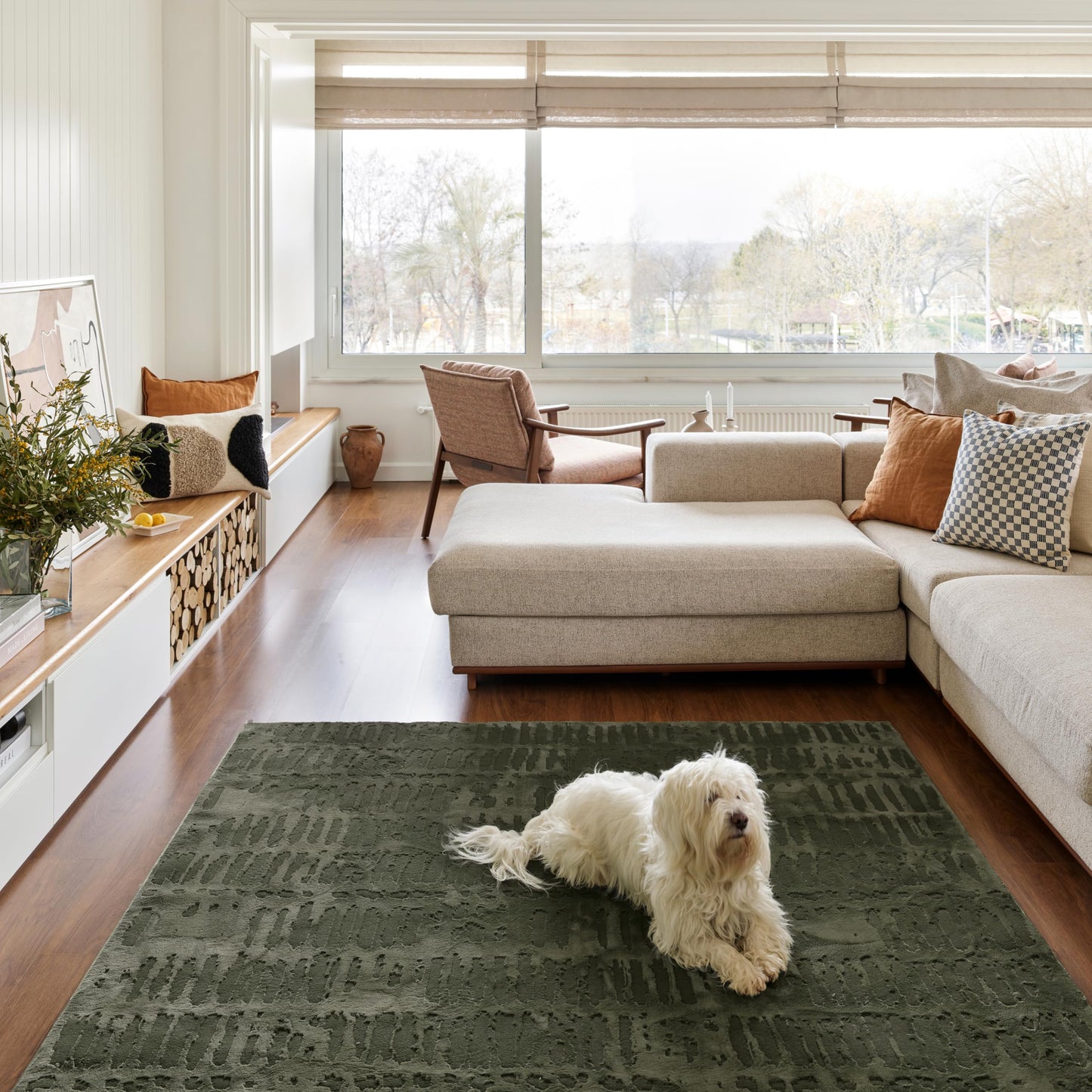 Revival Rugs Shell 5'x8' Area Rugs for Living Room Bedroom Dining Room - Washable, 100% Recycled, Oeko-TEX Certified, Modern, Medium Pile, Green