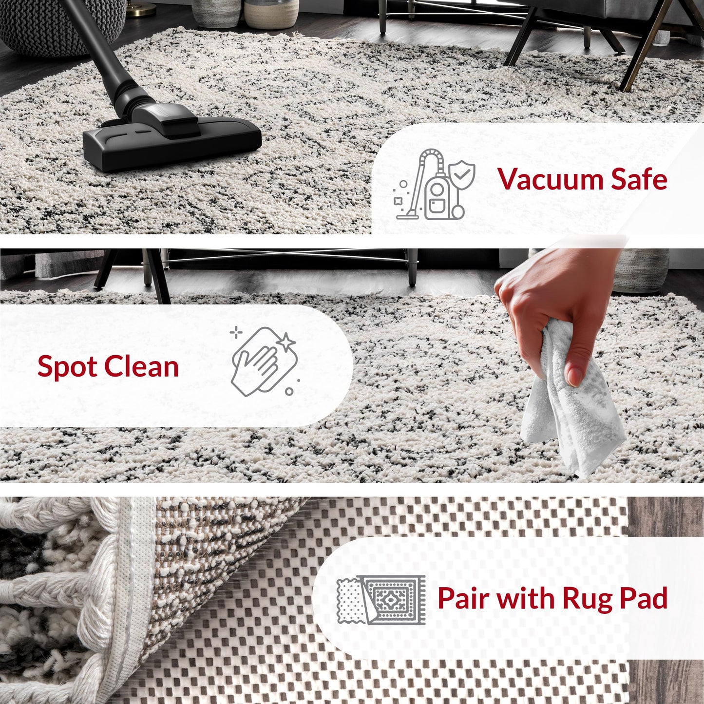 Nuloom Vasiliki Off-White/Charcoal, 7'10" x 10', Moroccan Shag, Tassel, Soft and Plush, High Traffic, Stain Resistant, Easy Clean, Durable Area Rug for Bedroom, Living Room, Dining Space, Den, Foyer