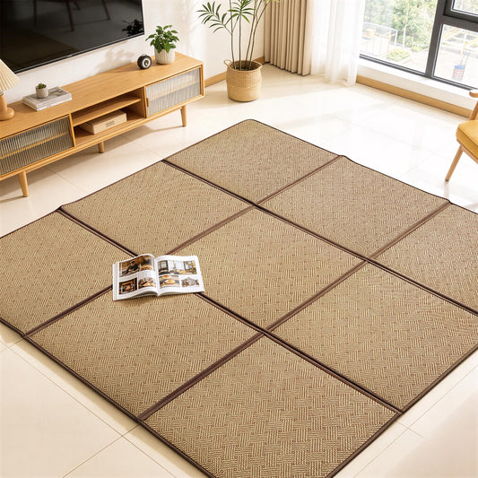 71'' x 71'' Large Japanese Tatami Mat, 0.47'' Thickness Foldable Rattan Japanese Floor Mats with Storage Bag, Non-Slip Breathable Memory Foam Area Rug Living Room Bedroom Yoga